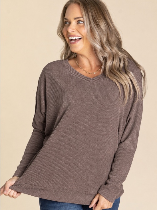 Dear Scarlett Sweaters - NWT Dear Scarlett Mocha Ribbed V-Neck Sweater Large